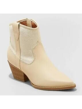 NEW Universal Thread Beige Ankle Cowboy Boots with Block Heel